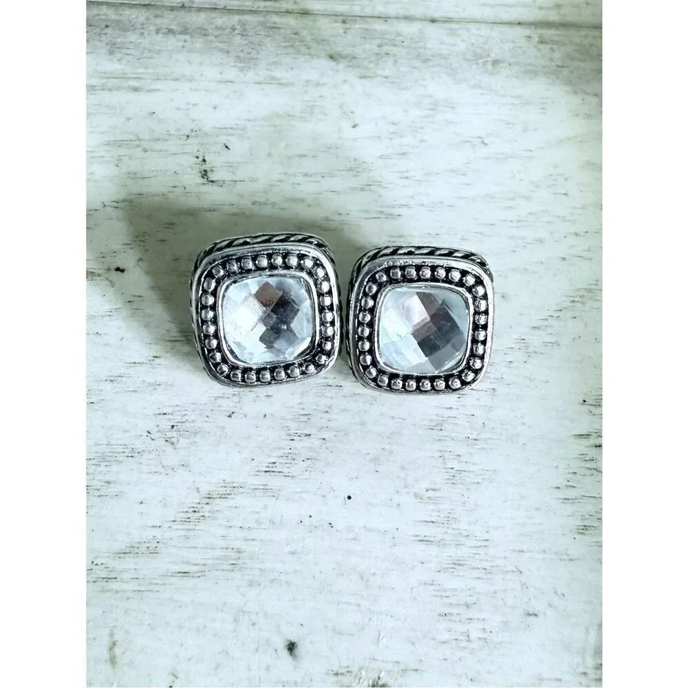 Silver Crystal Square Earring Backs